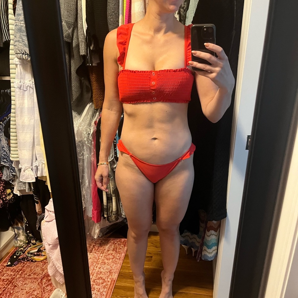 California Waves bathing suit red smocked swimsuit